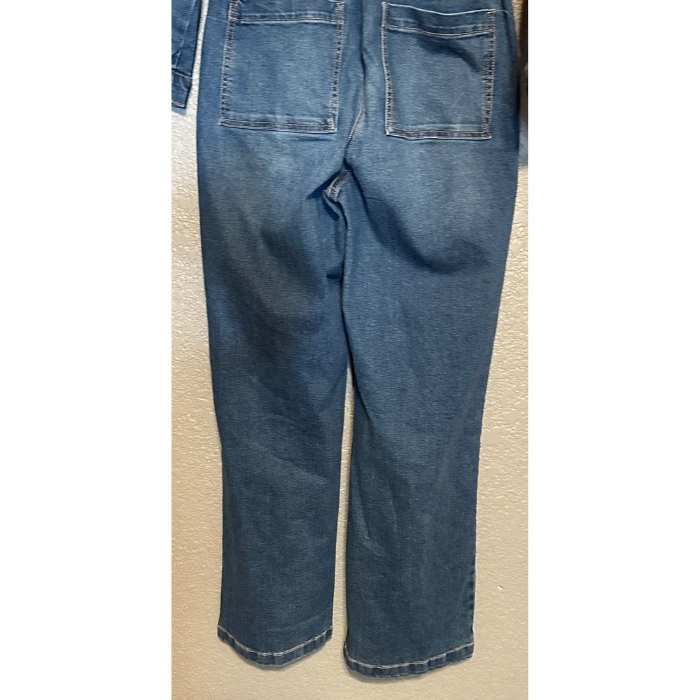 Celebrity Pink Womens Denim Straight leg Jumpsuit Dark Wash Elastic Waist XS - Picture 9 of 16